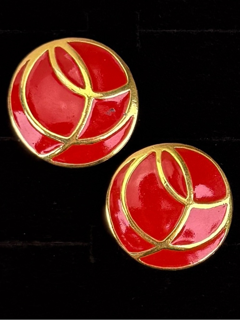 Vintage Monet, Red and Goldtone Enamel Pierced Earrings